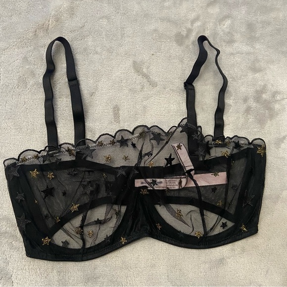 New! Victorias Secret black metallic star pattern mesh lace bra 10356 - Picture 2 of 6